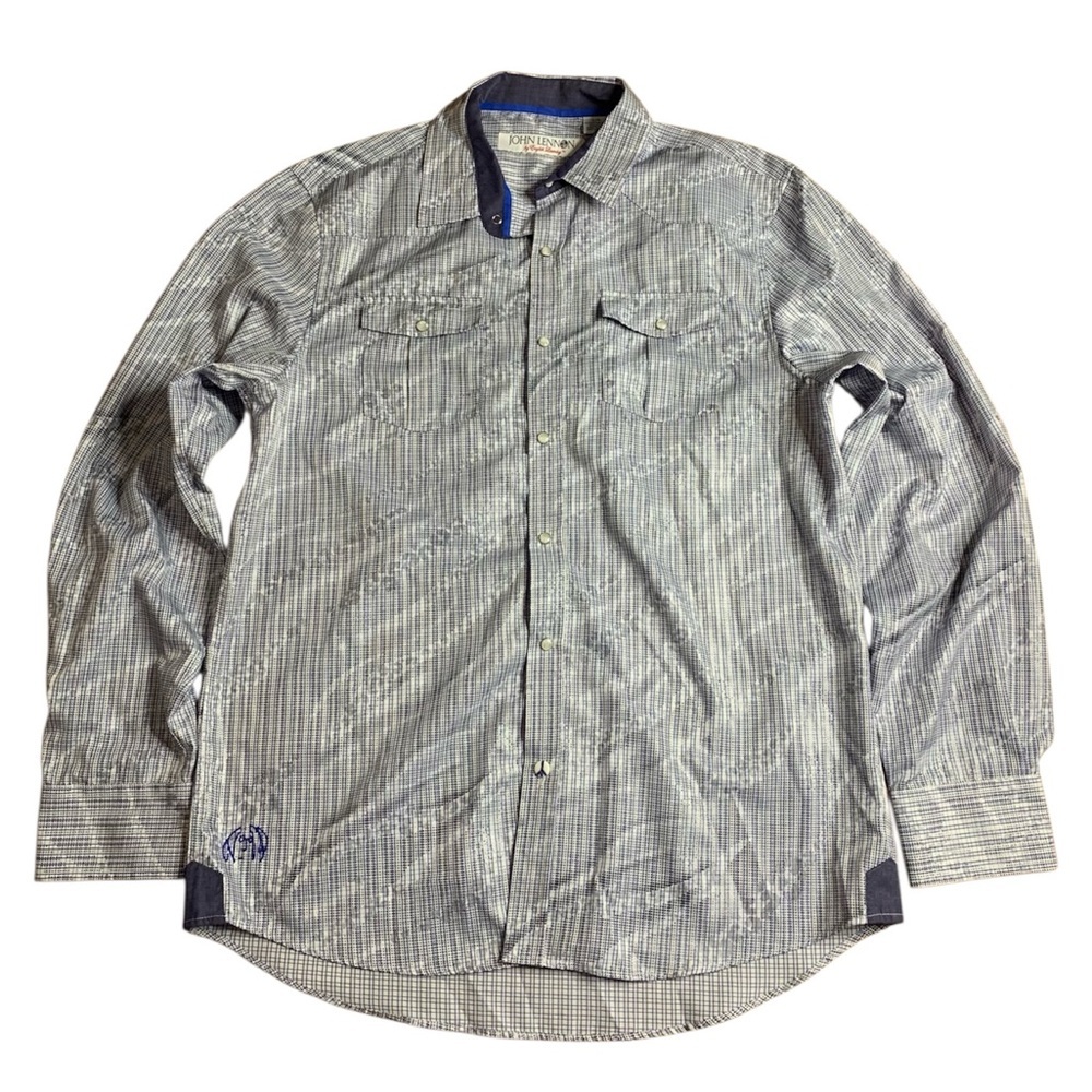 John Lennon by English Laundry Limited Edition Blue/Silver Dot Button Down - L